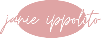 Janie Ippolito word mark logo, pink and white